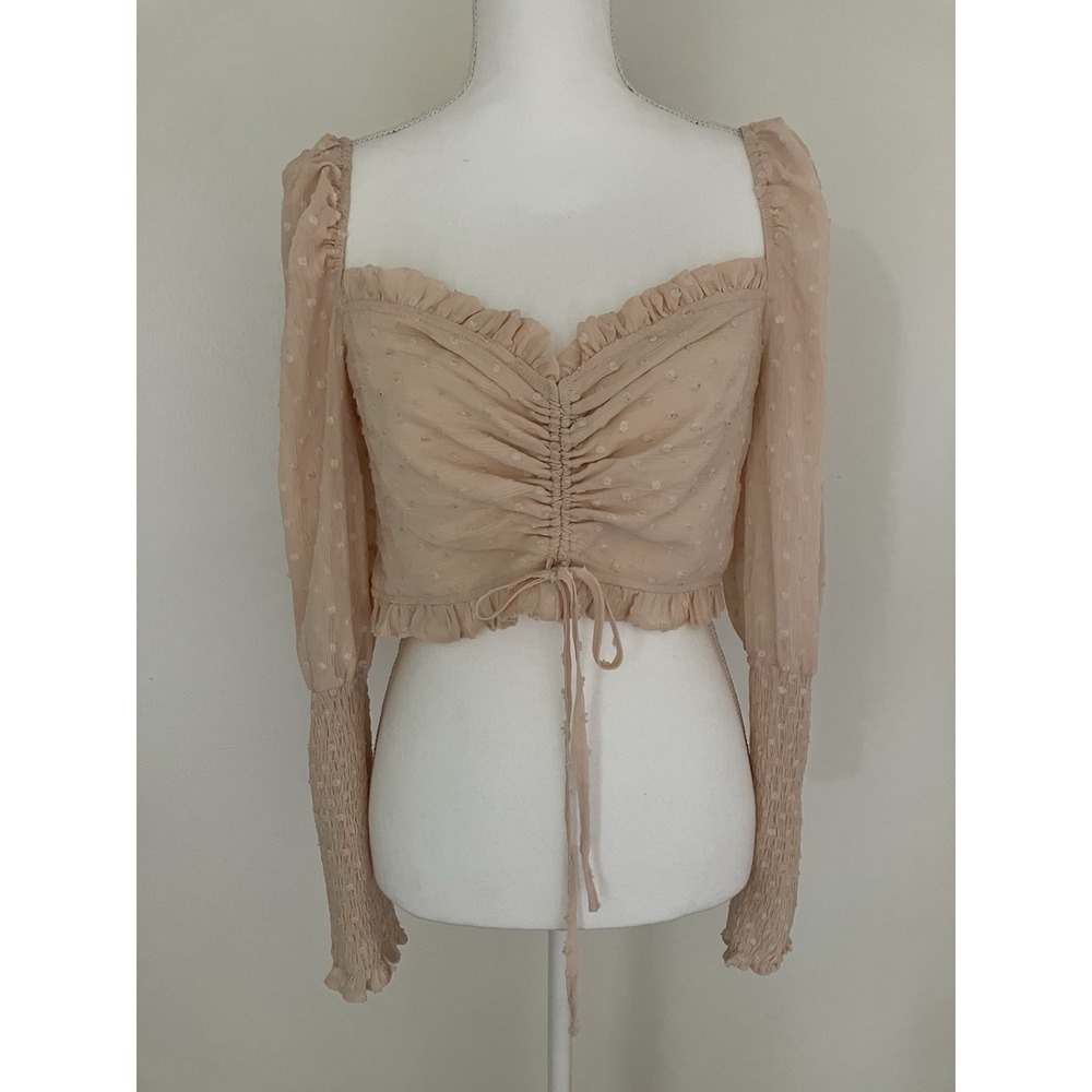 Privy Nude Blush Crop Top Size Large With Dramatic Sleeves